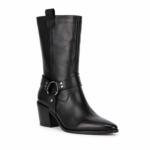 Sleek black pure leather mid-calf boot