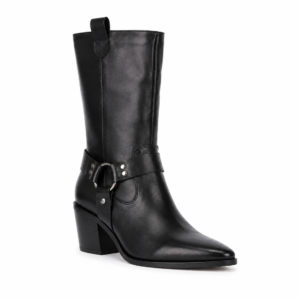 Sleek black pure leather mid-calf boot