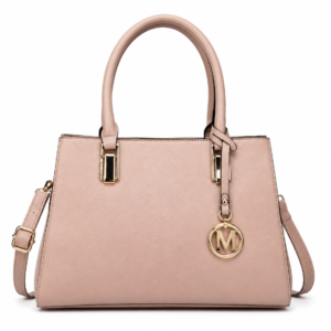 Dusty pink structured handbag with gold accents