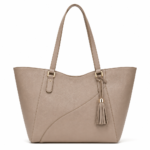 Elegant taupe leather tote handbag 2