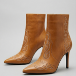 Western-Ankle-pure-leather-Boot-Embroidered-Tan